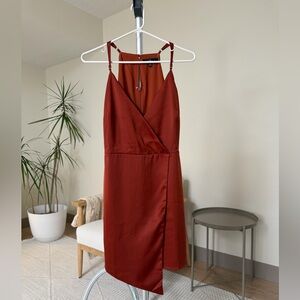 Women's | Lulus What a Stunner Rust Orange Satin Asymmetrical Mini Dress | Large